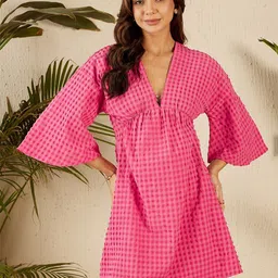 Marie Claire Checked Flared Sleeve A-Line Dress-image-44