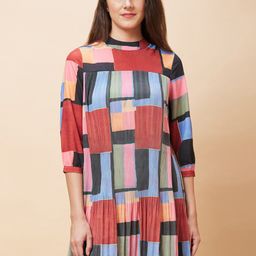 Globus Colourblocked Gathered Or Pleated A Line Dress-image-19