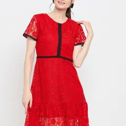 Imfashini Round Neck Self Design Lace A-Line Dress-picture-6