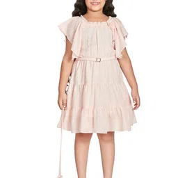 Peppermint Girls Self Design Flutter Sleeve Pure Cotton A-Line Dress-picture-8
