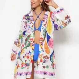 Trendyol Abstract Printed Pure Cotton Swimwear Cover up Top-image-40