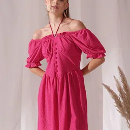 STREET 9 Off-Shoulder Puff Sleeve Schfilli Fit and Flared Dress-image-33