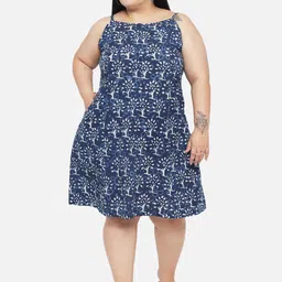 Indietoga Plus Size Indigo Hand Block Printed Sustainable Pure Cotton Dress-8