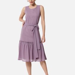 BAESD Gathered Tiered Belted A-Line Midi Dress-picture-13