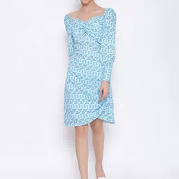 MARC LOUIS Women Blue  Floral Puff Sleeves Dress-image-23