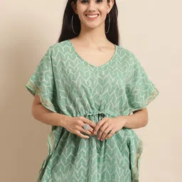 KALINI Abstract Printed Kimono Sleeve Kaftan Top-15