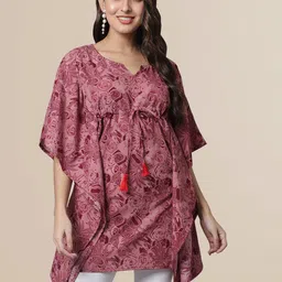 Fabflee Floral Print Crepe Kaftan Longline Top-picture-15