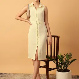 MINT STREET Self Design Belted Shirt Style Dress-image-89