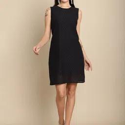 Dressitude Round Neck Sleeveless Sheath Cotton Dress-37