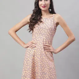 JAINISH Peach-Coloured Floral Print Crepe Sheath Dress-image-88