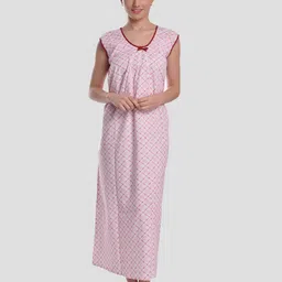 CIERGE Red Checked Printed Maxi Nightdress-picture-9