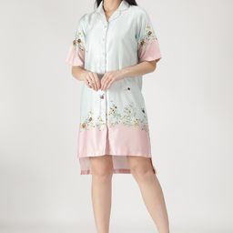 DUSK ATTIRE Women Green Printed Butterfly Garden Night Shirt-53