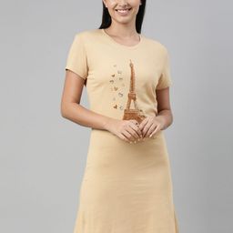 TWIN BIRDS Beige Printed Pure Cotton Nightdress-image-35