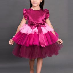 Pink Chick Girls Maroon Net Layered Party Dress-13