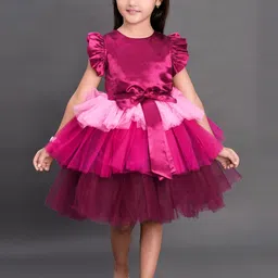 Pink Chick Girls Maroon Net Layered Party Dress-image-69