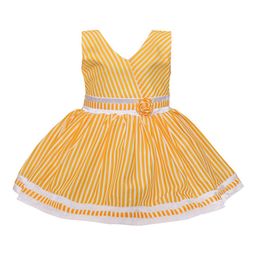 Wish Karo Girls Yellow Striped Satin Dress-picture-48