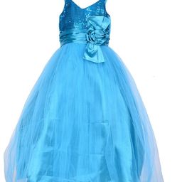 Samsara Couture Turquoise Blue Embellished Satin Dress-42