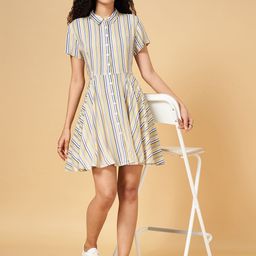 YU by Pantaloons Yellow & Blue Striped Shirt Dress-image-78