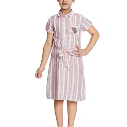 Peppermint Girls Striped Shirt Collar Tie-Up Cotton A-Line Dress-picture-0