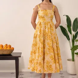 anayna Floral Printed Sleeveless Cotton Fit & Flared Ethnic Dress-image-15
