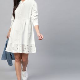 Mast & Harbour White Schiffli Embroidered Hem Shirt Dress-image-8