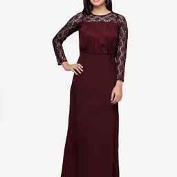 V&M Self Design Long Sleeves Crepe Maxi Dress-image-22