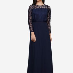 V&M Women's Crepe Lace Full Sleeves Maxi Party Dress-38
