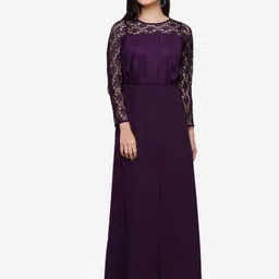 V&M Self Design Long Sleeves Crepe Maxi Dress-image-63