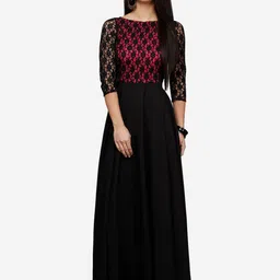 V&M  Women's  Crepe Lace 3/4 Sleeves sleeves Maxi Dress-picture-31