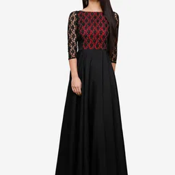 V&M Self Design Boat Neck Lace Up Maxi Dress-image-23