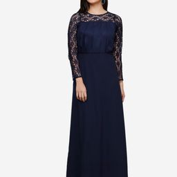 V&M Round Neck Crepe Maxi Dress-image-82