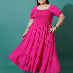 U&F Beyond Women Plus Size Puff Sleeves Layered Maxi Dress-image-1