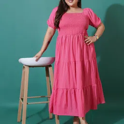 U&F Beyond Women Plus Size Square Neck Puff Sleeve Fit and Flare Midi Dress-image-22