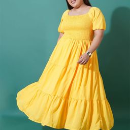 U&F Beyond Women Puff Sleeve Tiered Fit and Flare Maxi Plus Size Dress-image-7