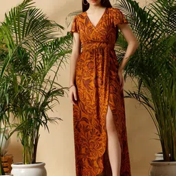 DEBONATELLA Tropical Printed V-Neck Maxi Dress-image-88