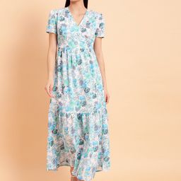 MINT STREET Floral Printed V-Neck Puff Sleeves Fit & Flare Maxi Dress-image-59