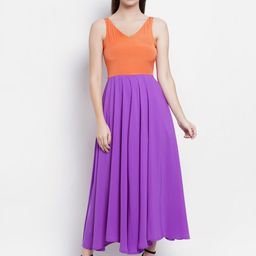 DODO & MOA Orange Colourblocked Crepe Maxi Dress-image-73