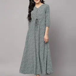 aayu Floral Printed V-Neck A-Line Maxi Dress-image-59