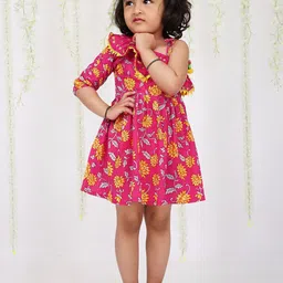 KID1 Girls Floral Printed One Shoulder Cotton Short Dress-image-97