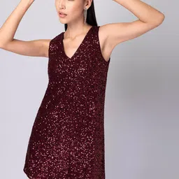 FabAlley Maroon Embellished A-Line Dress-picture-26