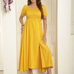 Aawari Square Neck Puff Sleeve Smocked Empire Maxi Dress-image-12