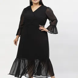 plusS Plus Size Bell Sleeve Midi Dress-image-97