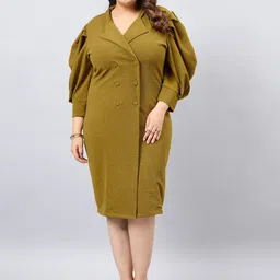 Orchid Blues Plus Size Lapel Collar Puff Sleeves Blazer Dress-12