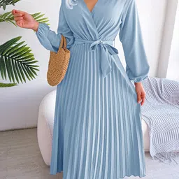 StyleCast Blue V-Neck Chiffon Maxi Dress-image-73