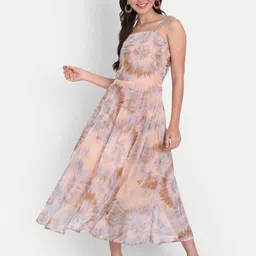 ISAM Peach-Coloured & Blue Tie and Dye Chiffon Midi Dress-image-87