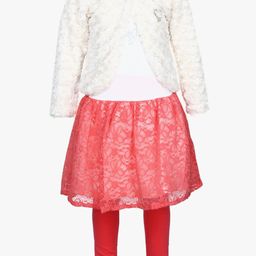 Peppermint Girls White Self Design Fit and Flare Dress-image-49