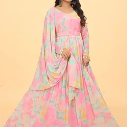 CHANSI Abstract Printed Pleated Maxi Ethnic Dresses With Dupatta-picture-43