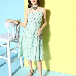 Anouk Women Enchanting Sea Green Abstract Spaghetti Straps Dress-picture-36