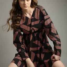 Vero Moda Abstract Printed Cuffed Sleeves Fit & Flare Dress-picture-15