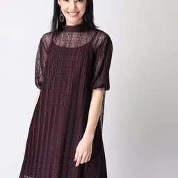 FabAlley Purple Net A-Line Dress-image-21